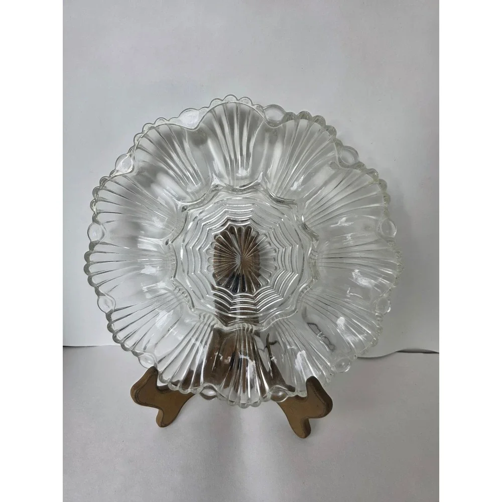 Anchor Hocking Clear Pressed Glass Shell Fan Sunburst Deviled Egg Platter 11